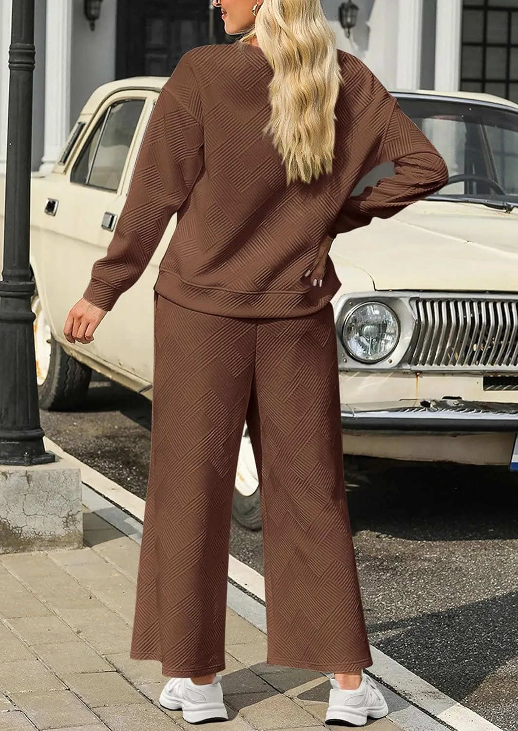 PRETTYGARDEN Women's 2 Piece Outfits Casual Long Sleeve Pullover Tops and Wide Leg Pants Knitted Lounge Sets