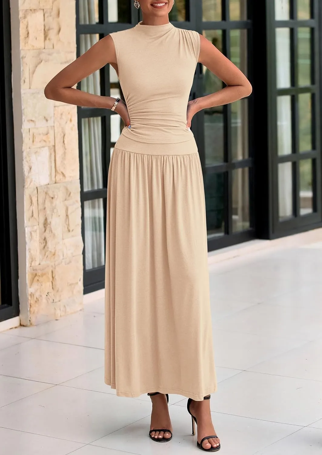 PRETTYGARDEN Women's 2 Piece Skirt Set 2025 Summer Ruched Tank Tops Ruffle Maxi Skirts Wedding Guest Matching Outfits