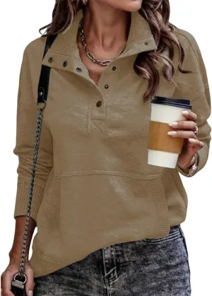 Pullover Sweatshirts for Women Henley Sweatshirts Casual Long Sleeve Hoodies Button V Neck Tops Loose Tunic Tops