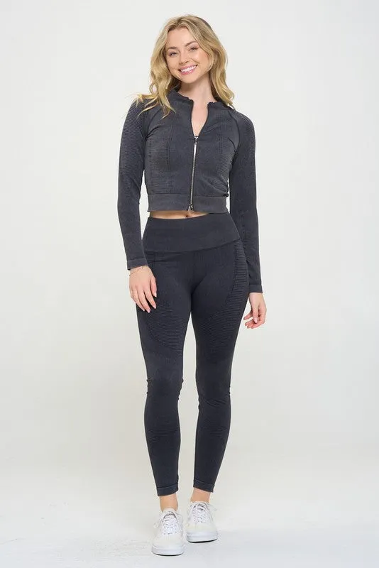 Ribbed Knit Long Sleeve Tracksuit Top & Leggings Set