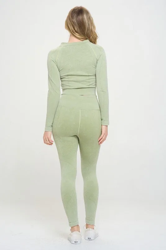 Ribbed Knit Long Sleeve Tracksuit Top & Leggings Set