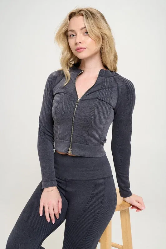 Ribbed Knit Long Sleeve Tracksuit Top & Leggings Set