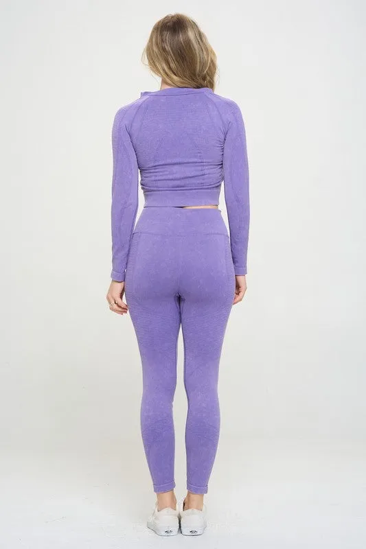 Ribbed Knit Long Sleeve Tracksuit Top & Leggings Set