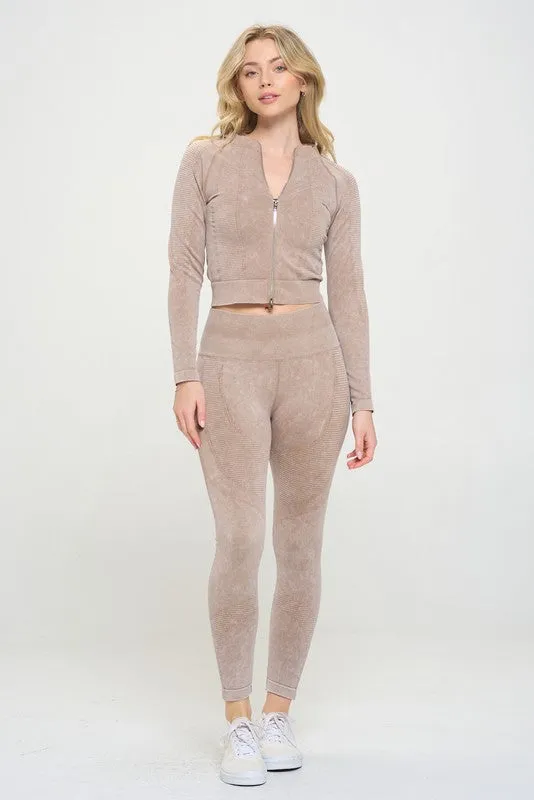 Ribbed Knit Long Sleeve Tracksuit Top & Leggings Set