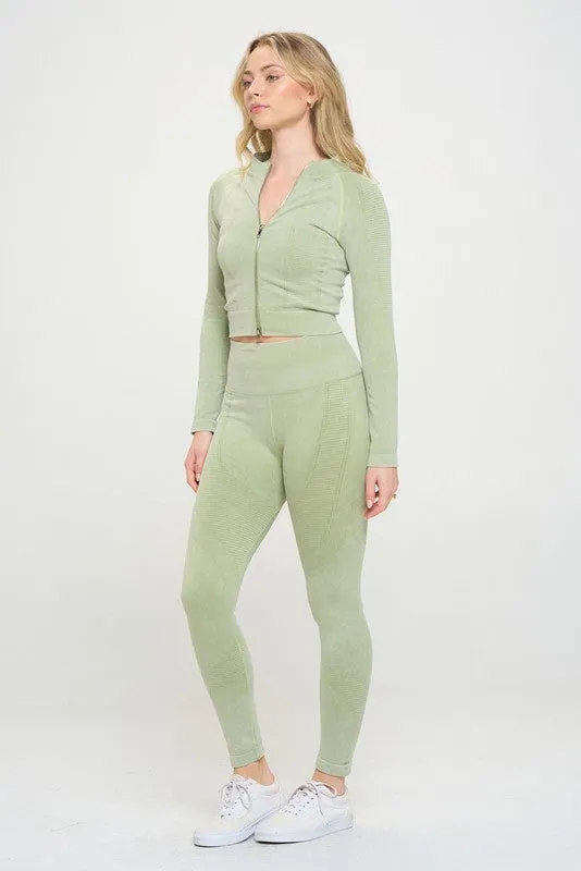 Ribbed Knit Long Sleeve Tracksuit Top & Leggings Set