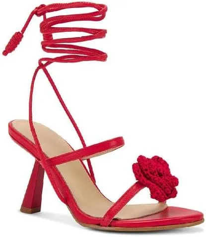 Richealnana Women's Lace Up Strappy Flower Sandals Chunky Heel One Band Straps Sandal For Party Prom