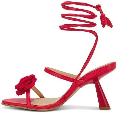 Richealnana Women's Lace Up Strappy Flower Sandals Chunky Heel One Band Straps Sandal For Party Prom