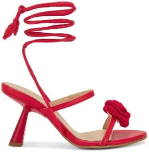 Richealnana Women's Lace Up Strappy Flower Sandals Chunky Heel One Band Straps Sandal For Party Prom