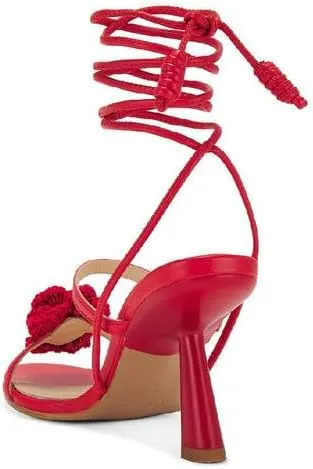 Richealnana Women's Lace Up Strappy Flower Sandals Chunky Heel One Band Straps Sandal For Party Prom