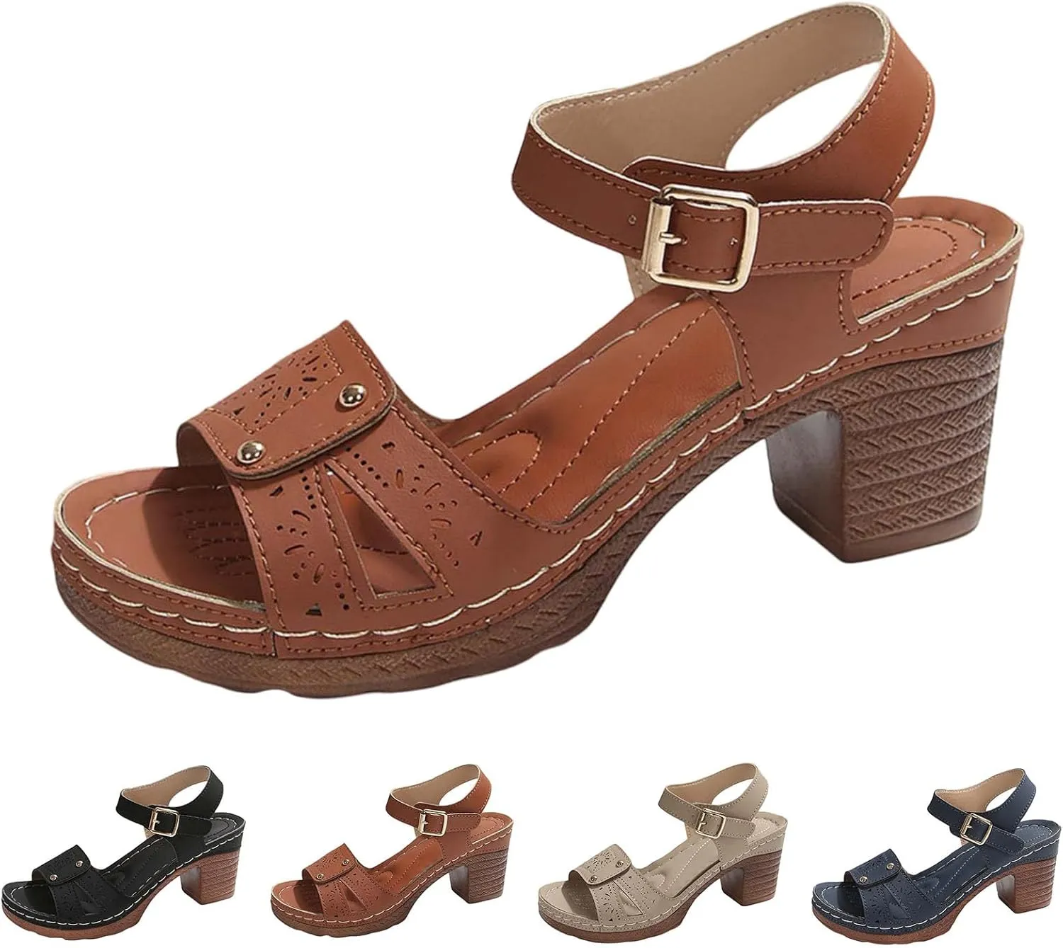 Sandals for Women 2025 Suede Platform Chunky Heel Retro Sandals with Adjustable Buckle Fashion Platform Block Heels