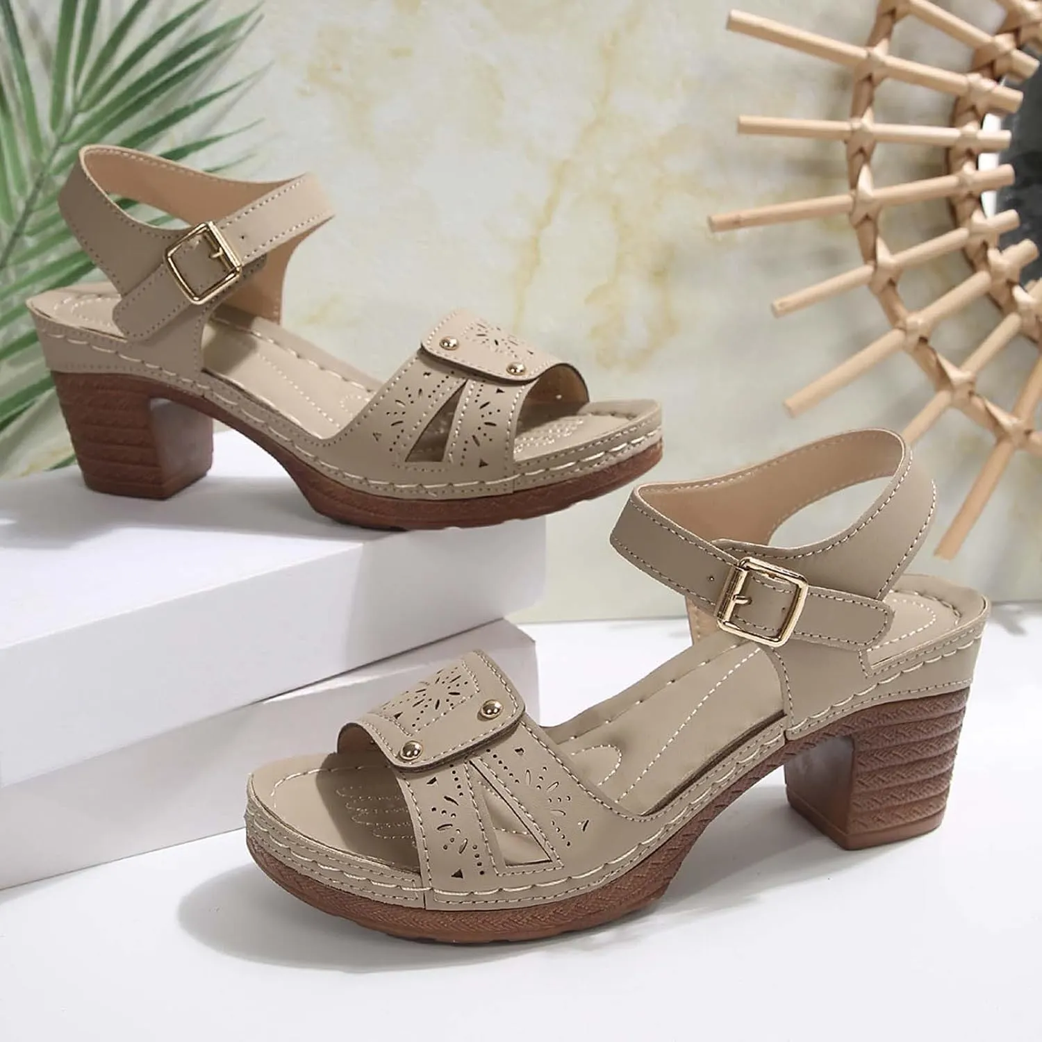 Sandals for Women 2025 Suede Platform Chunky Heel Retro Sandals with Adjustable Buckle Fashion Platform Block Heels