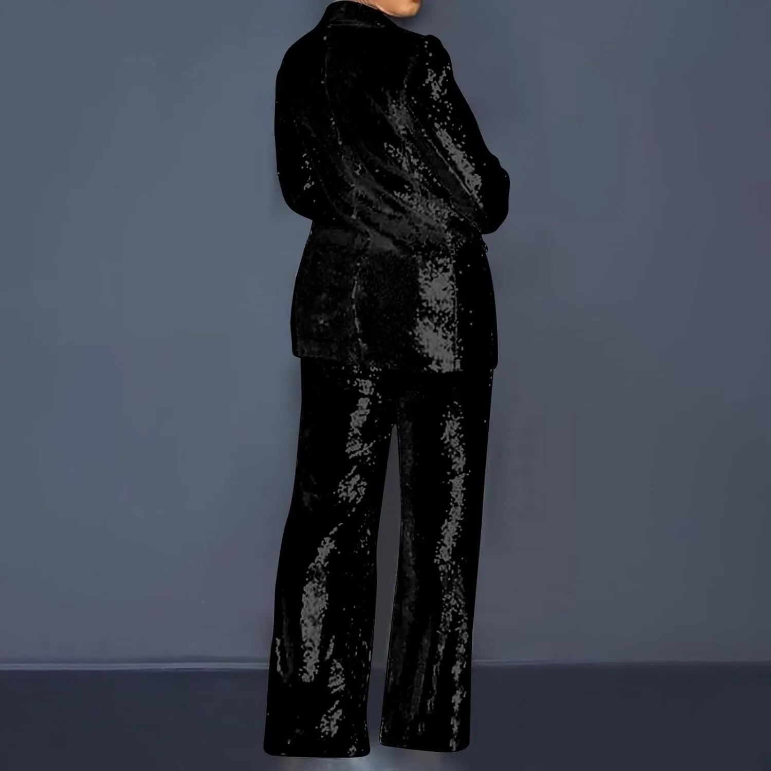 Sequin Women Suits Set Blazer Jacket and Wide Leg Pants 2 Piece Outfits Ladies Wedding Sequin Sets Party Wear Suits