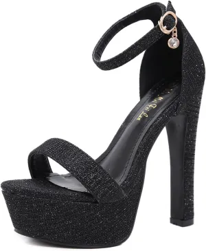 Sexy Pumps Women Ankle Strap Sandals High Heels Women Shoes Wedding Party Dinner Dress Shoes Stage Show Sandal (Color : Black, Shoe Size : 4.5)