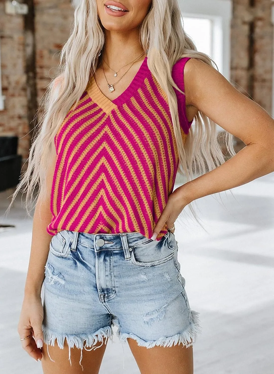 SHEWIN Tank Tops for Women 2025 Casual Sleeveless Shirts Knit Sweater Vest V Neck Summer Tops