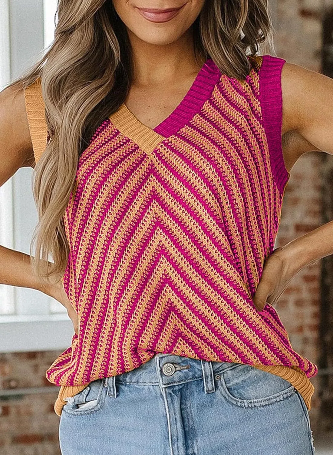 SHEWIN Tank Tops for Women 2025 Casual Sleeveless Shirts Knit Sweater Vest V Neck Summer Tops