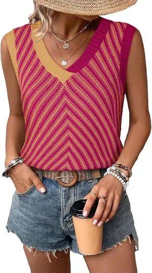 SHEWIN Tank Tops for Women 2025 Casual Sleeveless Shirts Knit Sweater Vest V Neck Summer Tops