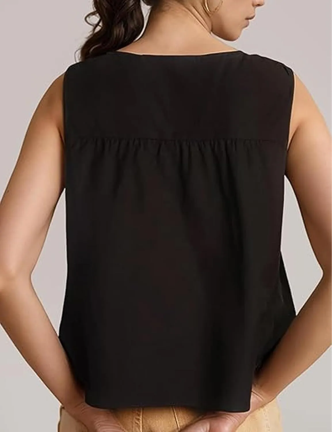 Shiyifa Womens Peplum Babydoll Tops Shirred Swing Tank Tops Pleated Flowy Loose Fit Ruffled Vests