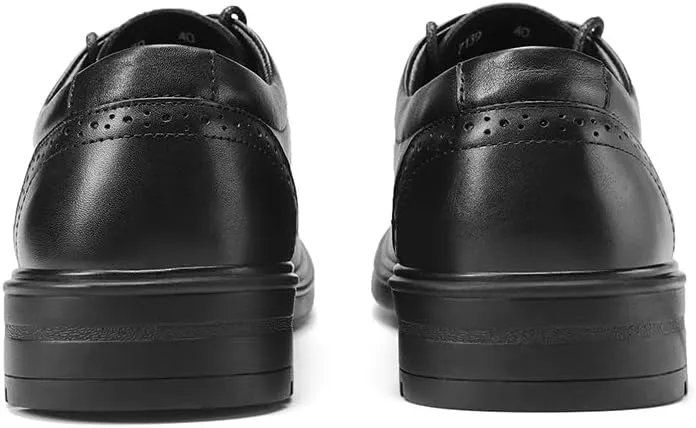 Shoes Dress Oxford for Men Lace Up Round Toe Vegan Leather Wingtip Derby Shoes Non Slip Anti-Slip Slip Resistant Low Top Block Heel Wedding