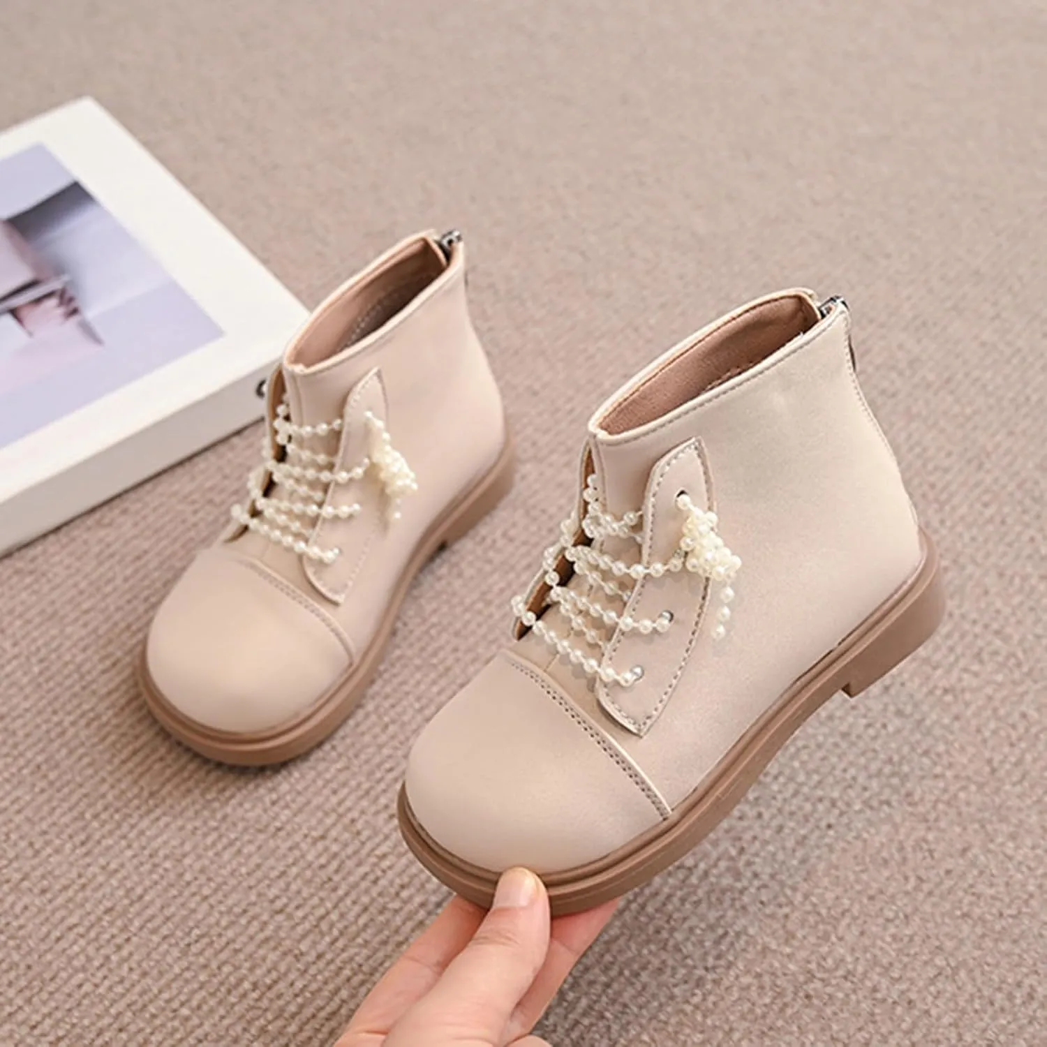Short Ankle Boots for Toddler Girls Fashion Dress Booties Water-Proof Shoes with Zipper Outdoor Low Heel Shoes