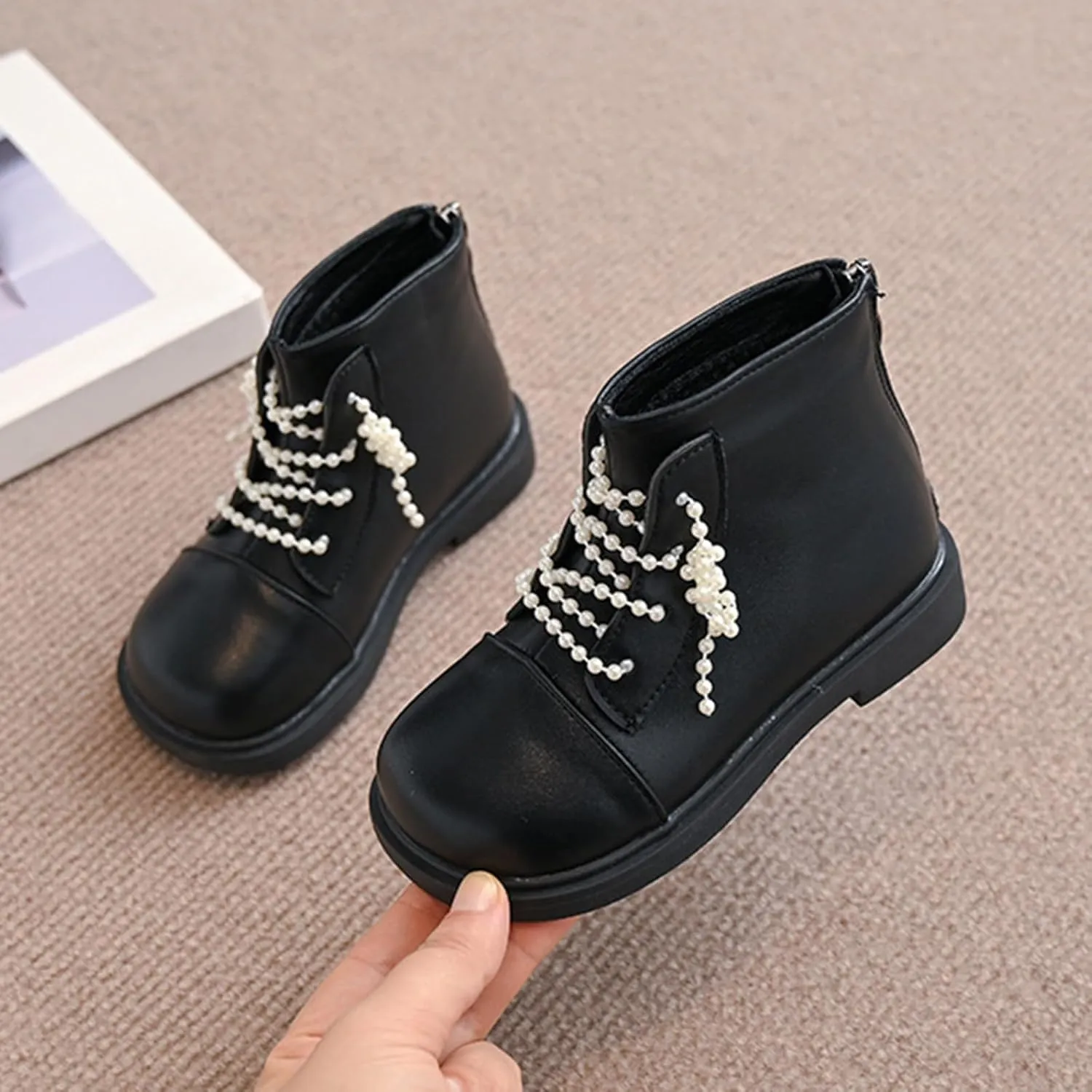 Short Ankle Boots for Toddler Girls Fashion Dress Booties Water-Proof Shoes with Zipper Outdoor Low Heel Shoes