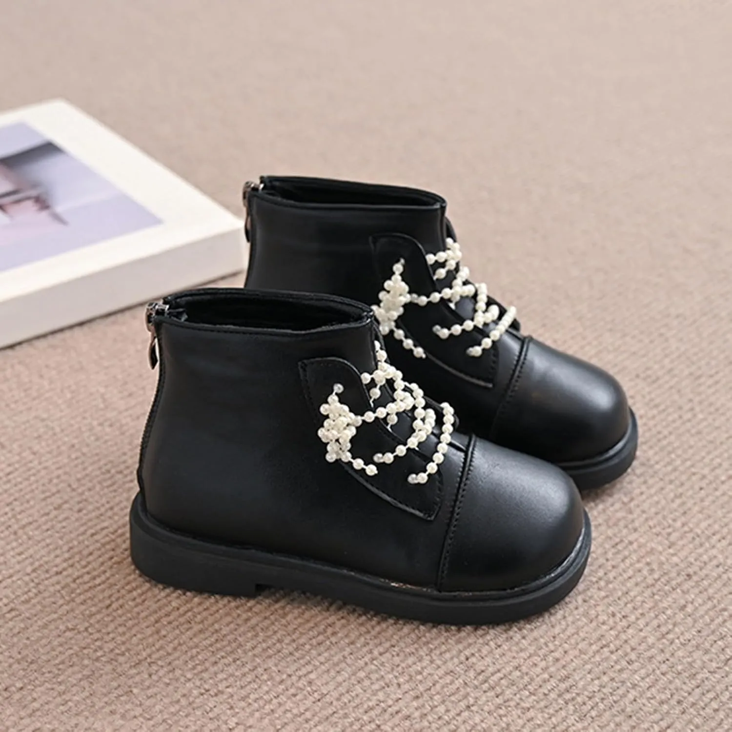 Short Ankle Boots for Toddler Girls Fashion Dress Booties Water-Proof Shoes with Zipper Outdoor Low Heel Shoes
