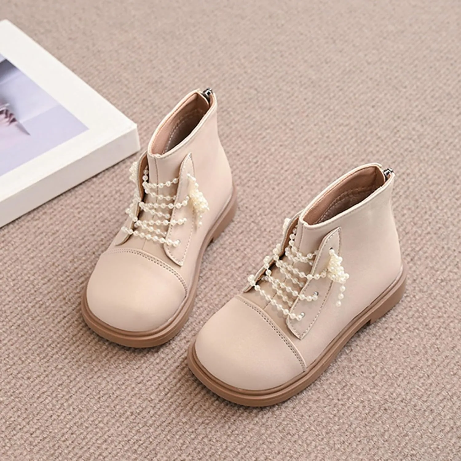 Short Ankle Boots for Toddler Girls Fashion Dress Booties Water-Proof Shoes with Zipper Outdoor Low Heel Shoes