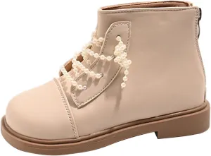 Short Ankle Boots for Toddler Girls Fashion Dress Booties Water-Proof Shoes with Zipper Outdoor Low Heel Shoes