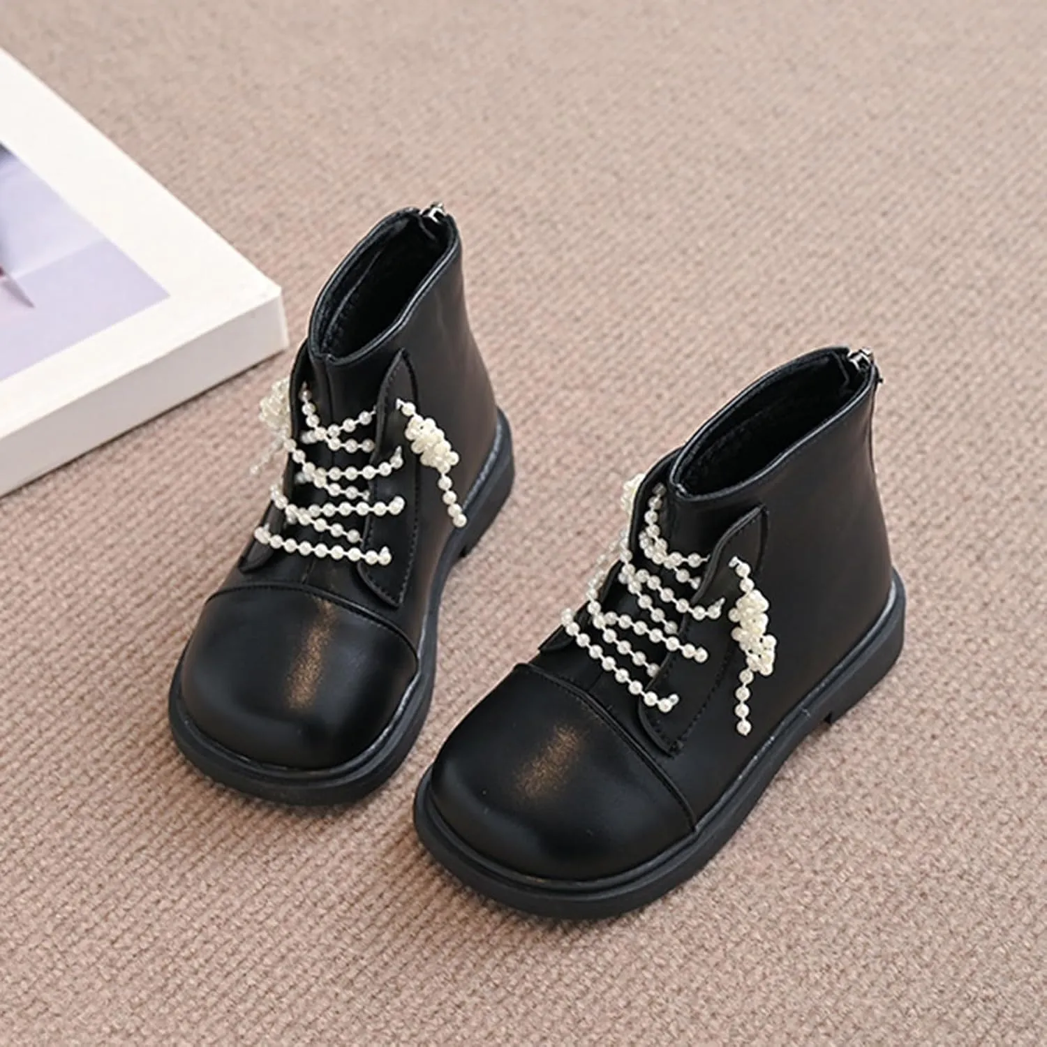 Short Ankle Boots for Toddler Girls Fashion Dress Booties Water-Proof Shoes with Zipper Outdoor Low Heel Shoes