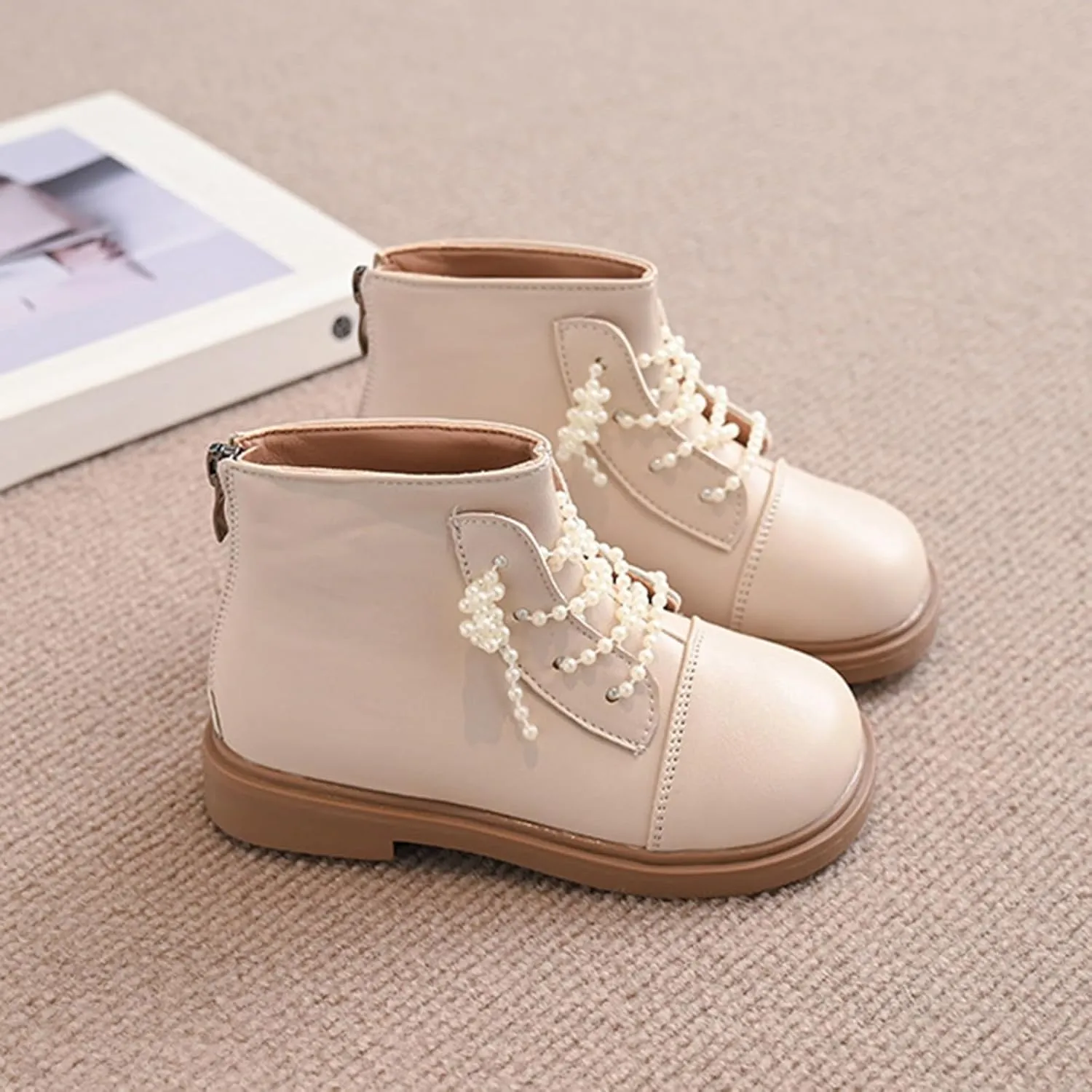 Short Ankle Boots for Toddler Girls Fashion Dress Booties Water-Proof Shoes with Zipper Outdoor Low Heel Shoes