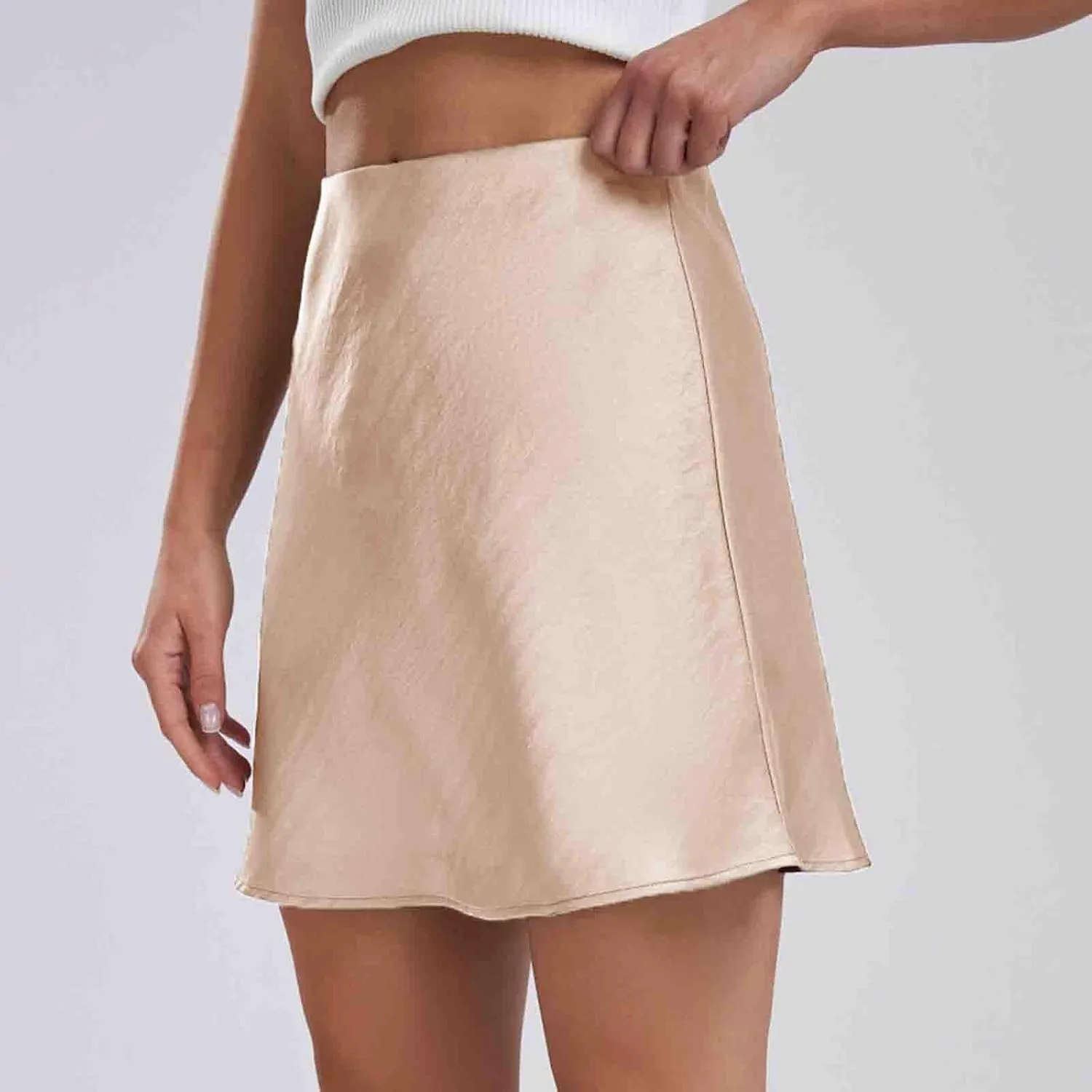 Short Skirt for Women Soft Smooth High Waisted Summer Skirts Solid Color Lightweight Quick Dry Mini Stain Skorts