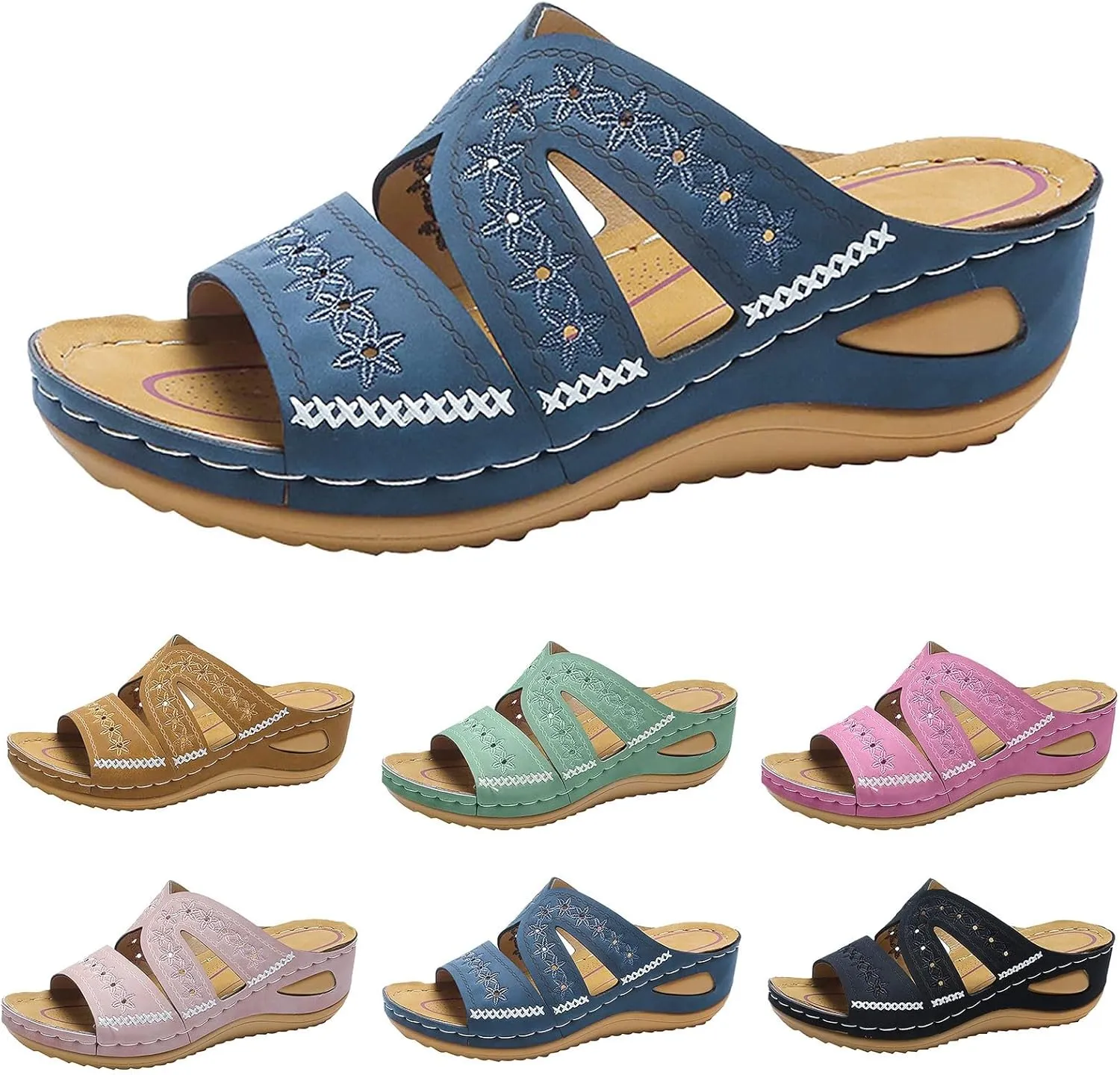 Slip On Wedges Sandals for Women Arch Support Cushioned Slides Summer Beach Slippers Versatile Dress Shoes