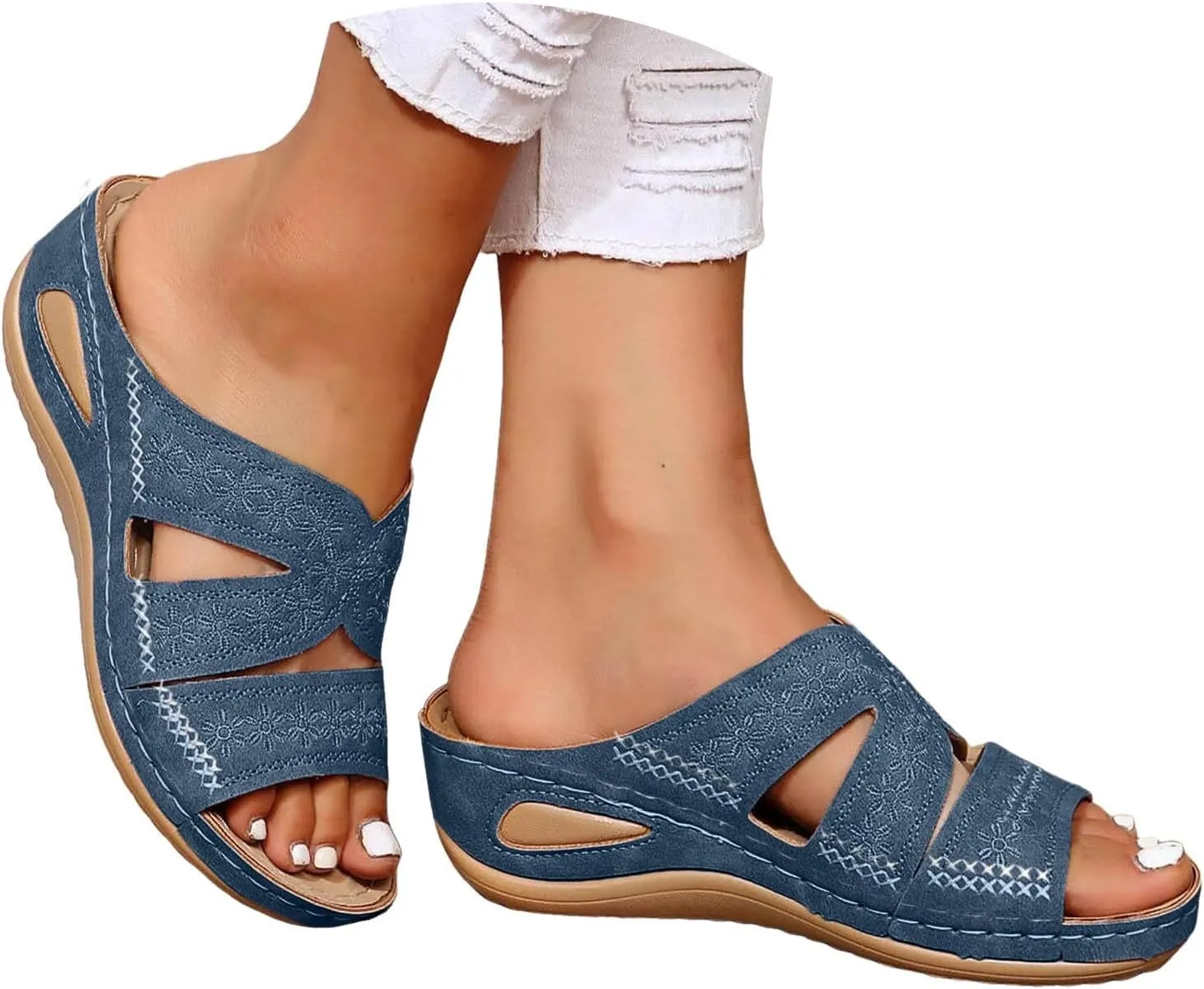 Slip On Wedges Sandals for Women Arch Support Cushioned Slides Summer Beach Slippers Versatile Dress Shoes
