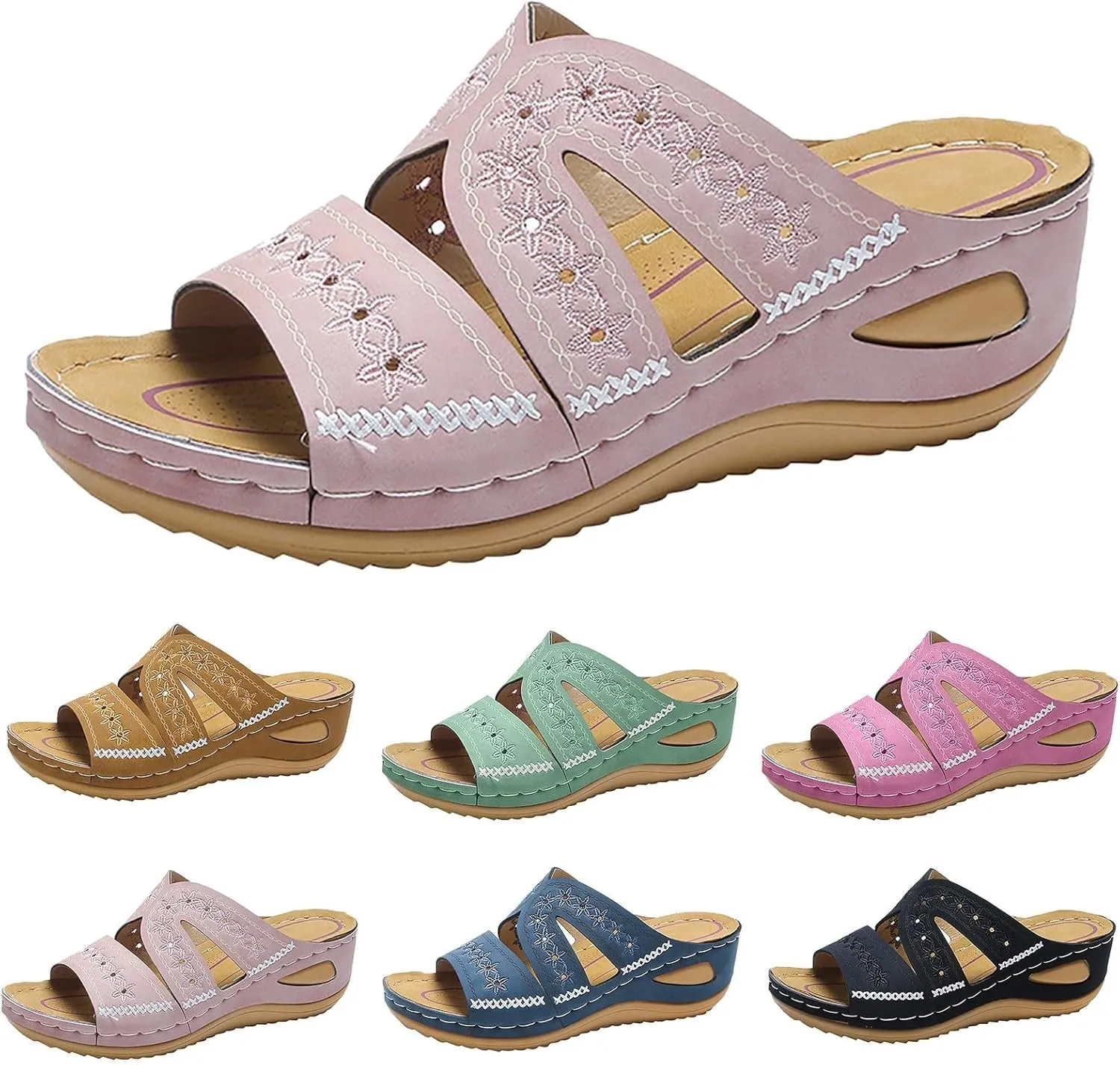 Slip On Wedges Sandals for Women Arch Support Cushioned Slides Summer Beach Slippers Versatile Dress Shoes