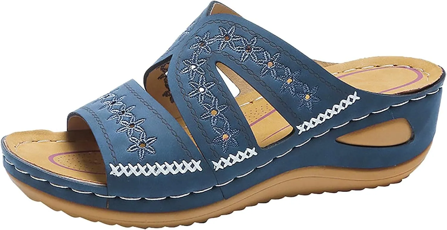 Slip On Wedges Sandals for Women Arch Support Cushioned Slides Summer Beach Slippers Versatile Dress Shoes