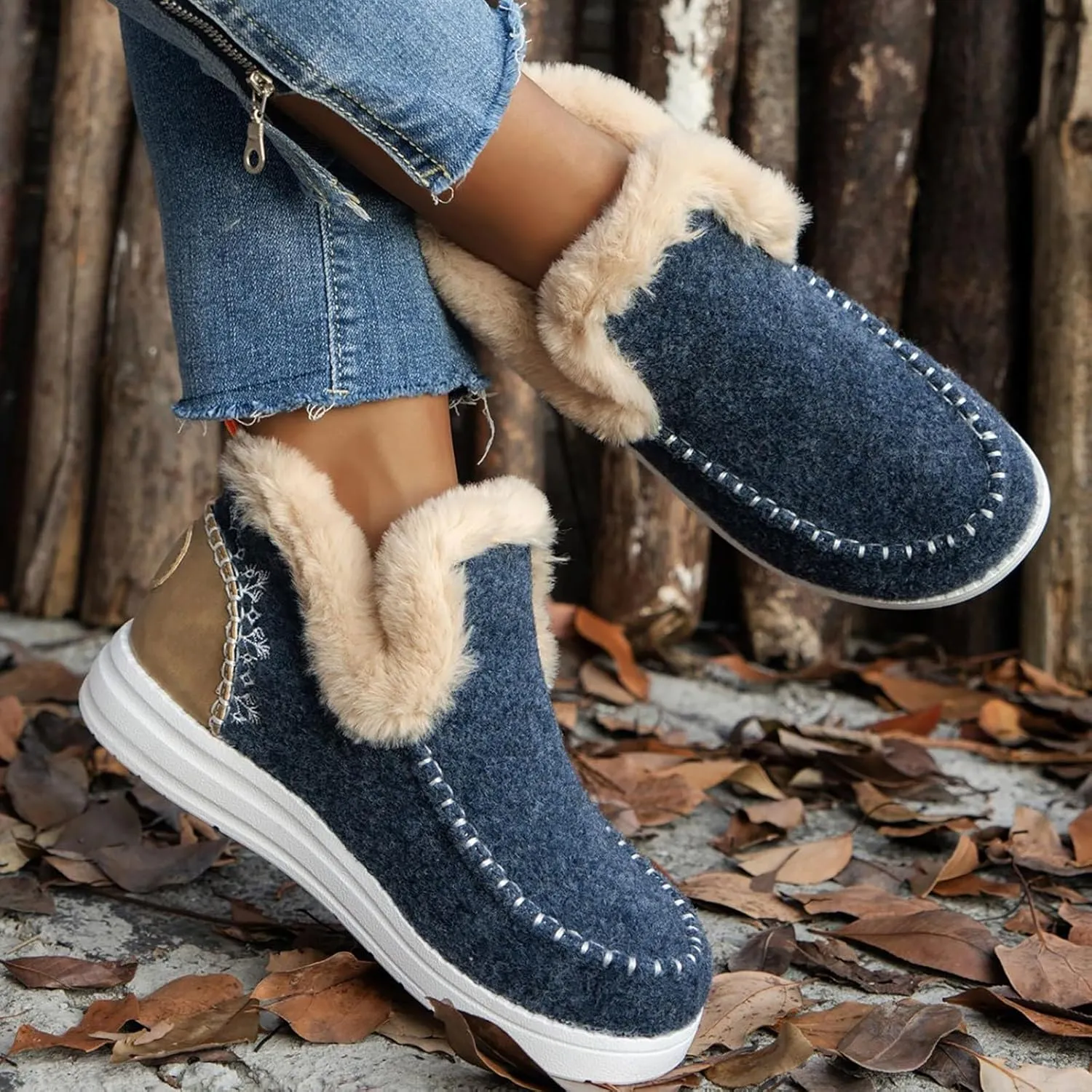 Snow Shoes For Men Non-Slip aterproof Fu Lined Ankle Booties Winter Walking Shoes For Men Slip On Shoes