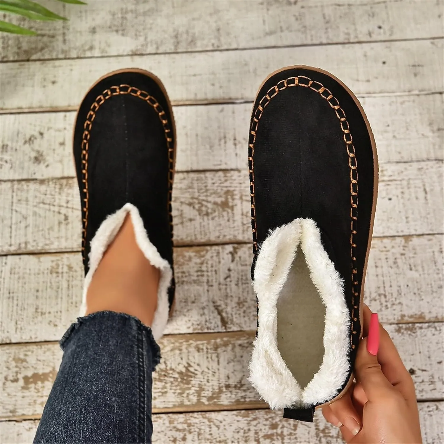 Snow Shoes For Men Non-Slip aterproof Plush Lined Ankle Booties Winter Walking Shoes For Men Slip On Shoes