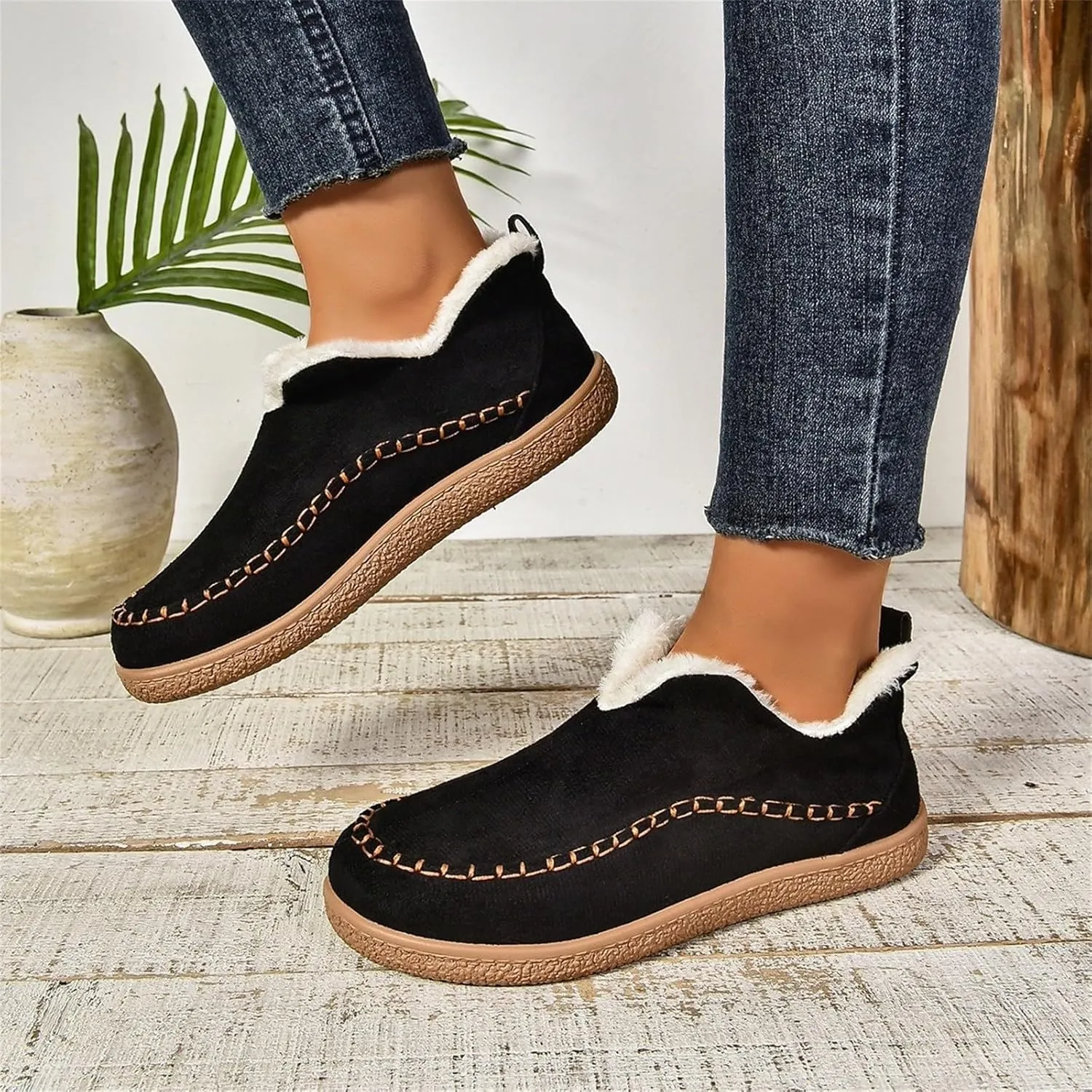 Snow Shoes For Men Non-Slip aterproof Plush Lined Ankle Booties Winter Walking Shoes For Men Slip On Shoes