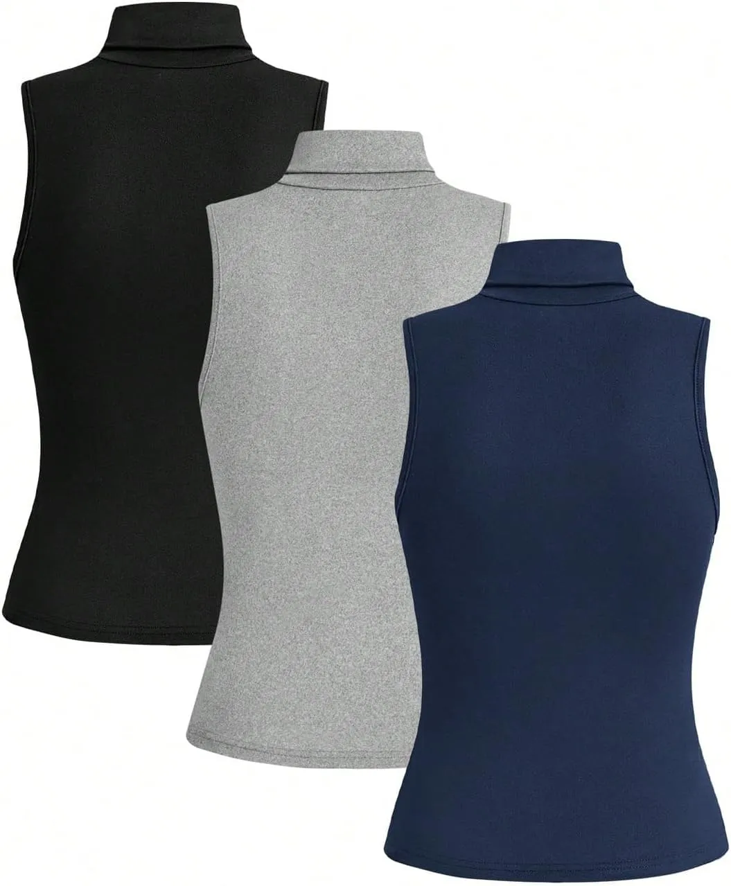 SOLY HUX Women's 3 Piece Tank Top Turtleneck Sleeveless Going Out Tops Casual Solid Tops