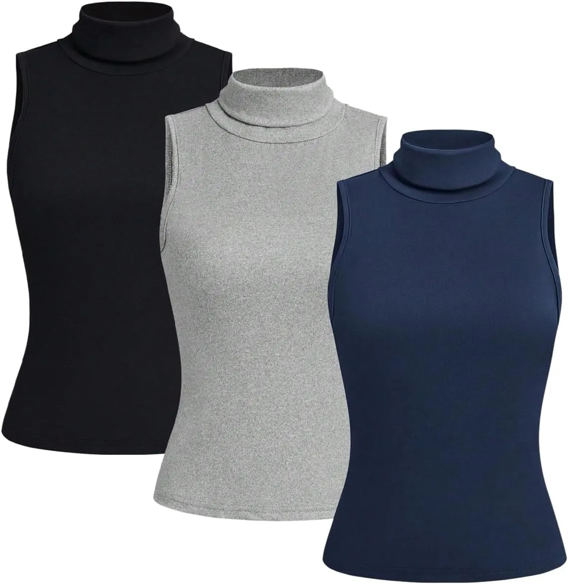 SOLY HUX Women's 3 Piece Tank Top Turtleneck Sleeveless Going Out Tops Casual Solid Tops