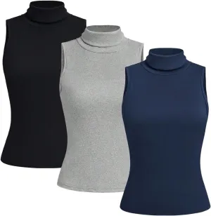 SOLY HUX Women's 3 Piece Tank Top Turtleneck Sleeveless Going Out Tops Casual Solid Tops