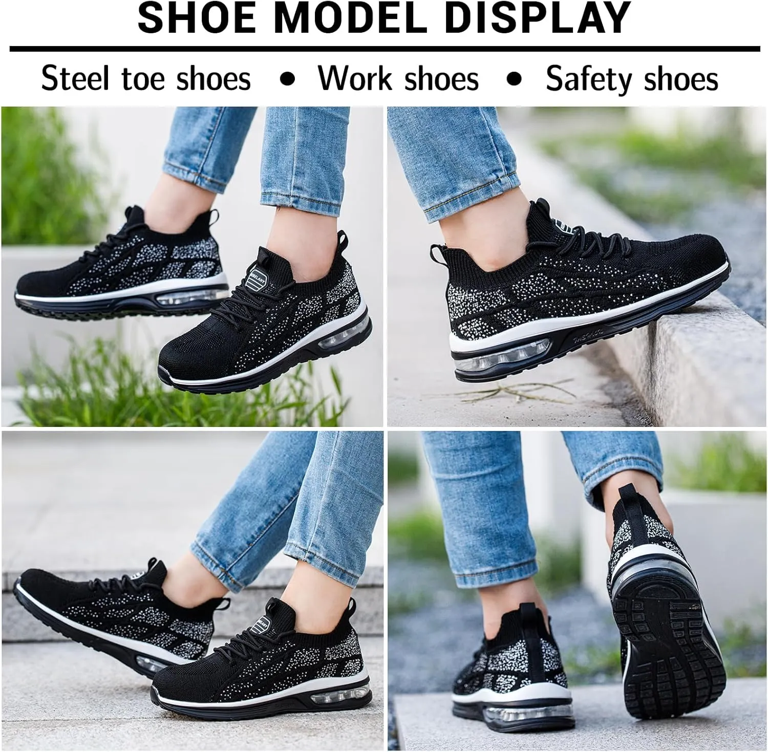 Steel Toe Shoes for Women Breathable Work Safety Sneakers Lightweight Comfortable Tennis Shoe Composite Toe Indestructible Shoes