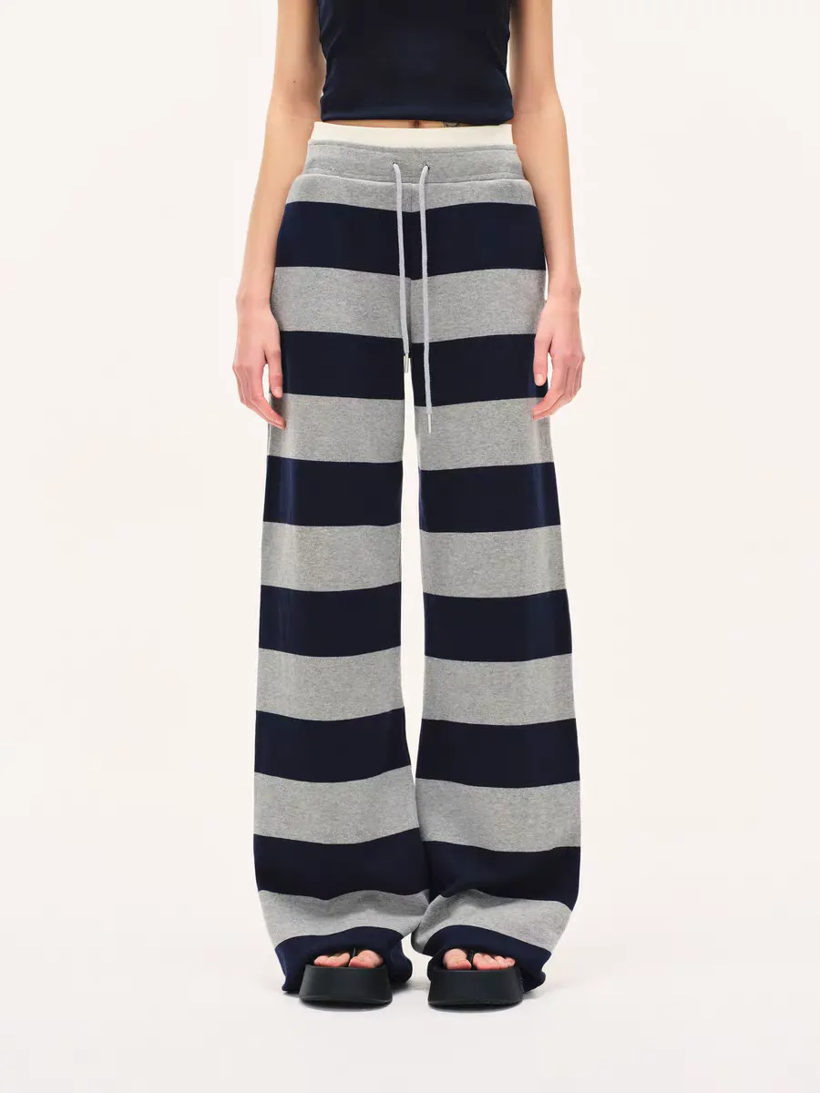 Striped Knit Lounge Pants  Navy & Heather Grey