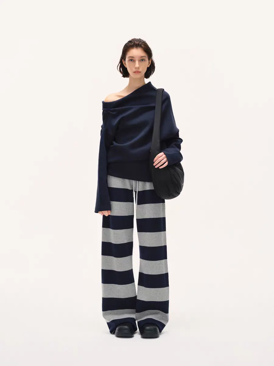 Striped Knit Lounge Pants  Navy & Heather Grey