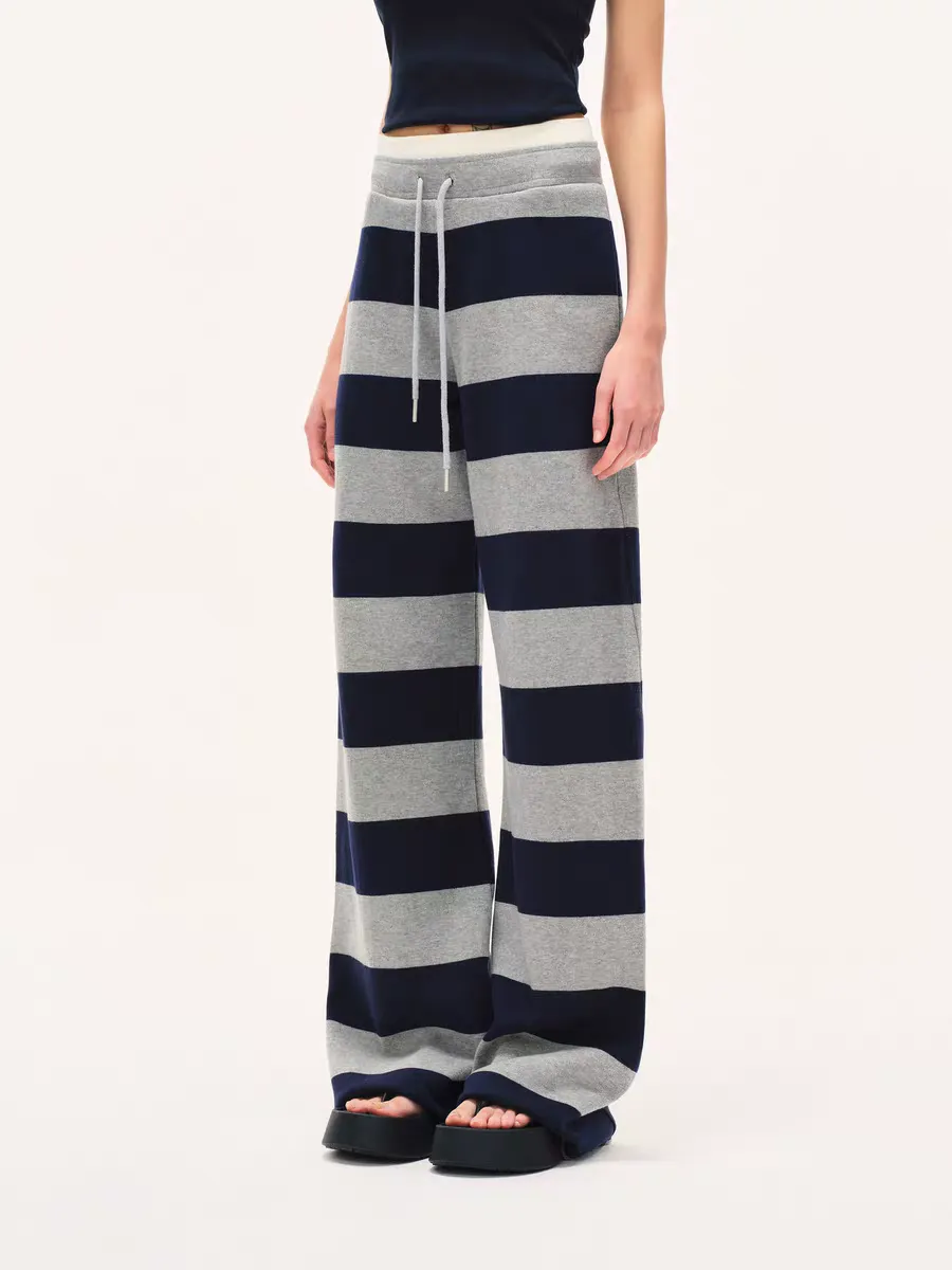 Striped Knit Lounge Pants  Navy & Heather Grey