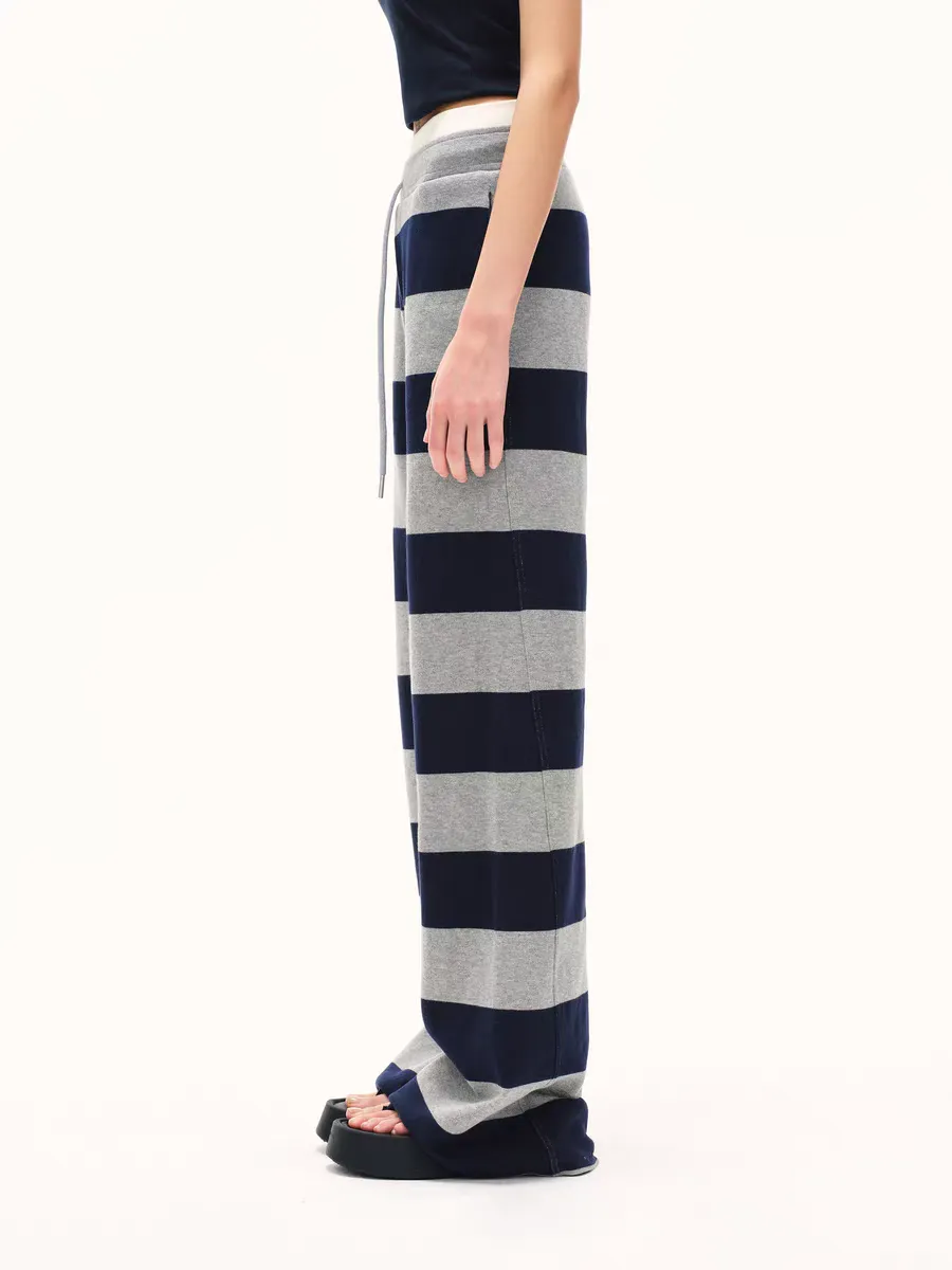 Striped Knit Lounge Pants  Navy & Heather Grey