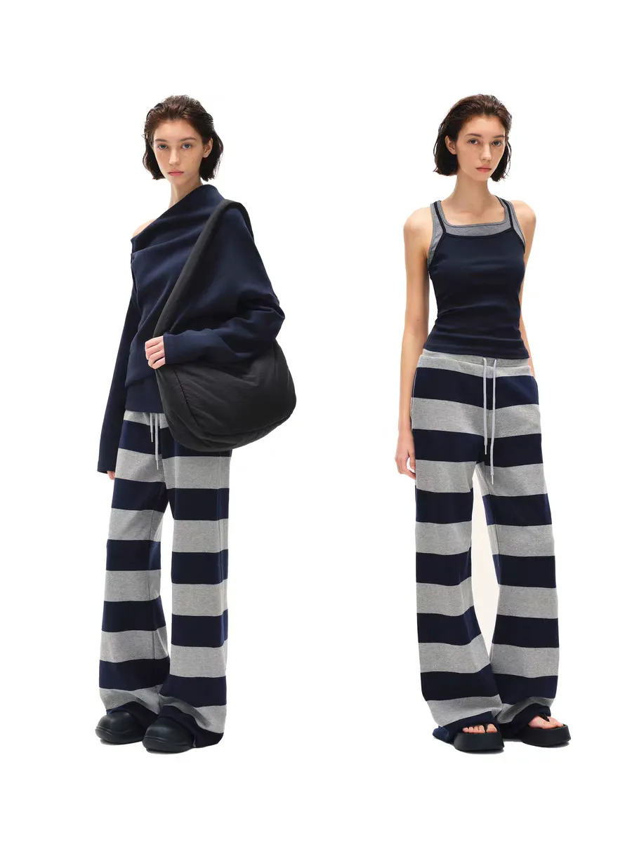 Striped Knit Lounge Pants  Navy & Heather Grey