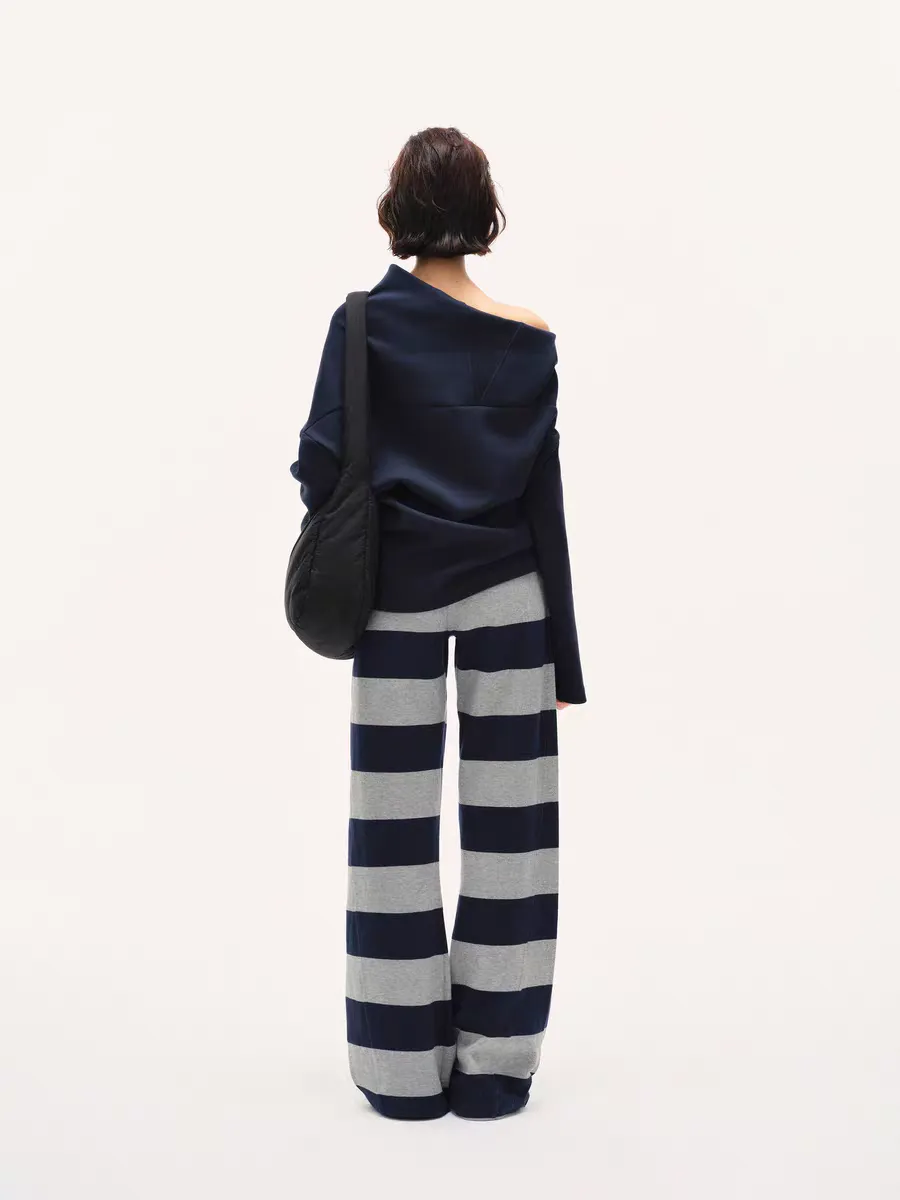 Striped Knit Lounge Pants  Navy & Heather Grey