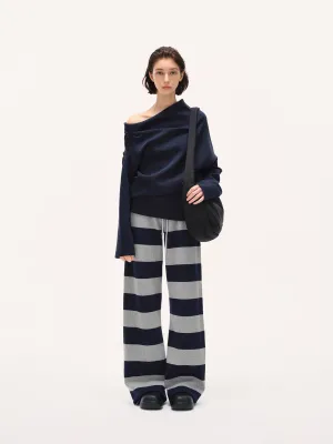 Striped Knit Lounge Pants  Navy & Heather Grey