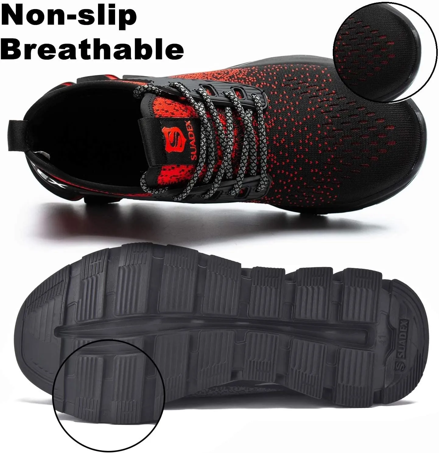 SUADEX Steel Toe Shoes for Men Women Indestructible Safety Work Tennis Shoes Lightweight Comfortable Slip Resistant Breathable Construction Composite Toe Sneakers
