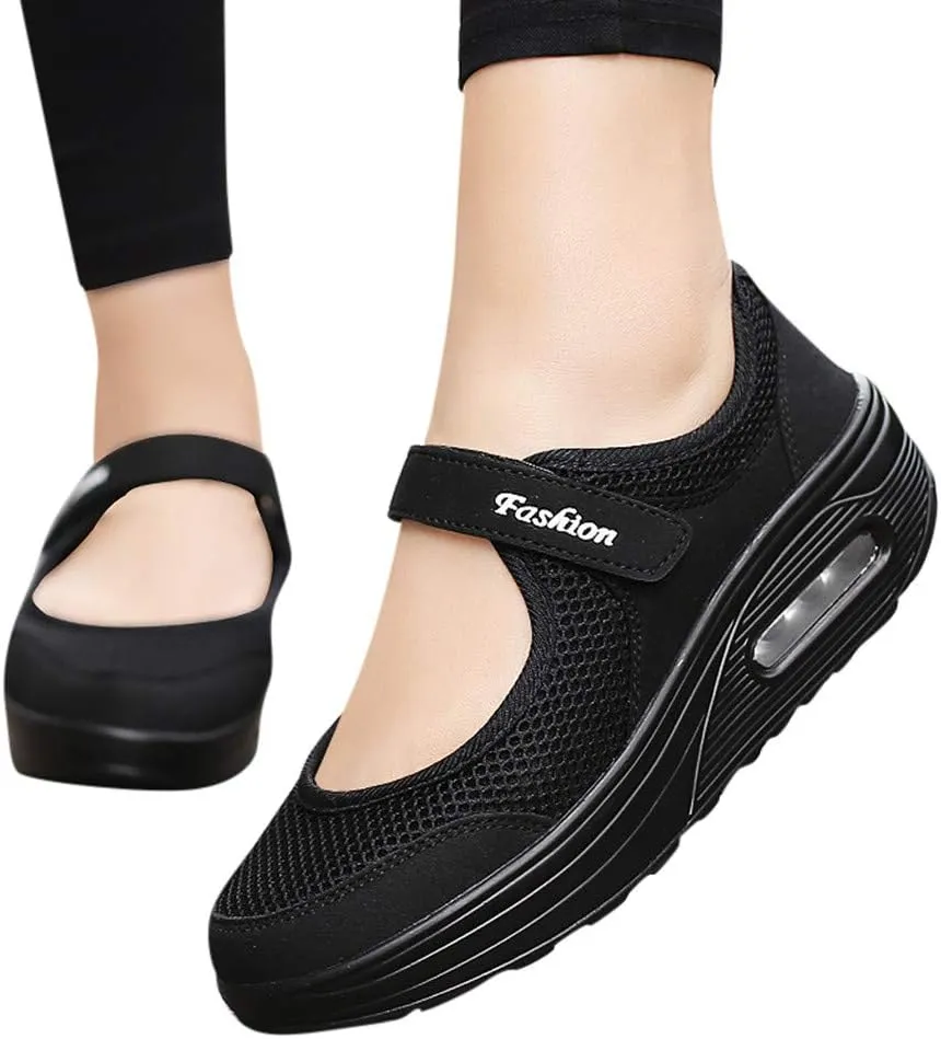 SuanlaTDS Women's Breathable Casual Running Shoes, Black, Size 7.5